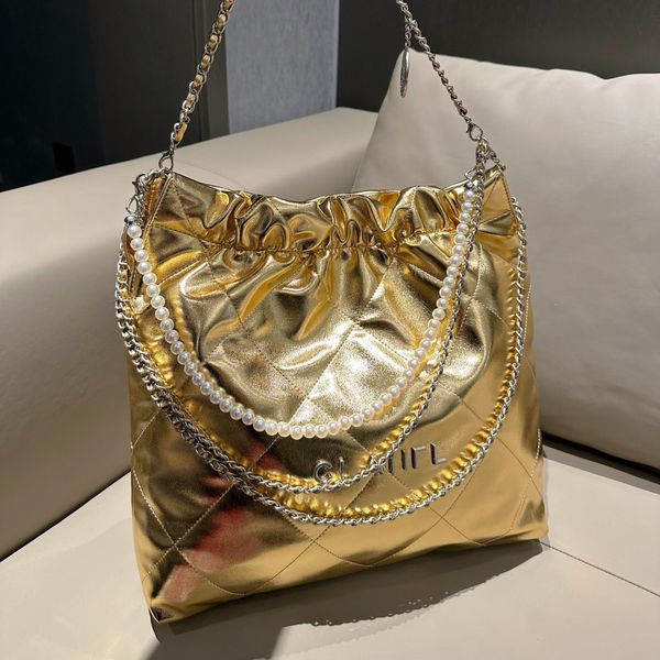 Женские роскоши стеганые дизайнерские пакеты сумки Золотые серебряные черные винтажные аппаратные цепочка с бусинами браслет из телячья кожа много карманные открытые джамбо сумочки