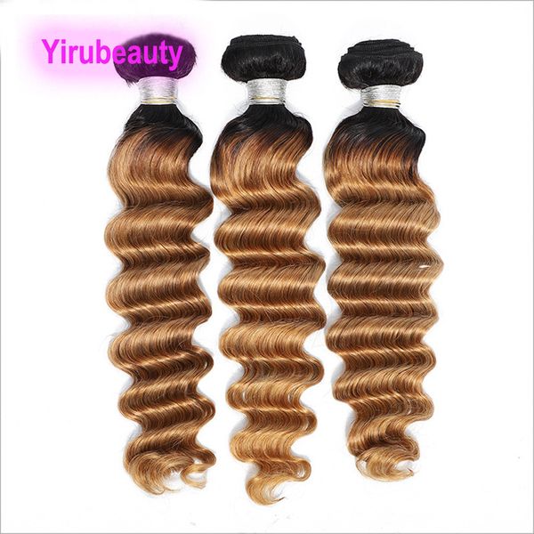 Cabelo humano virgem brasileiro solto profundo 3 pacotes 1b/27 de trama dupla peruana ombre cor 10-34inch yirubeauty cachere