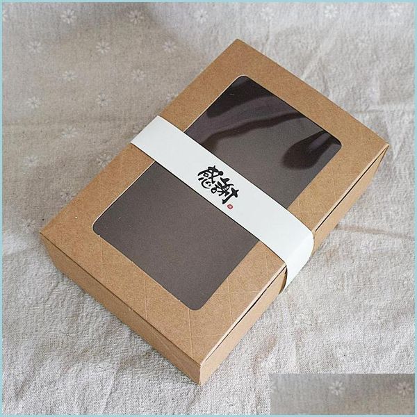 Embrulho de presente 20pcs 18x12x5cm Brown kraft caixa de papel com janela presente cajas de carton biscoito de embalagem arron presente de casamento1 entrega de gota h dhtsn