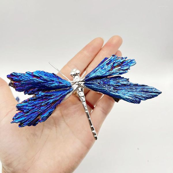 Estatuetas decorativas 1pc Natural Black Tourmaline Eletroplating Dragonfly Sparra Ornamentos colorido Crystal Butterfly Home
