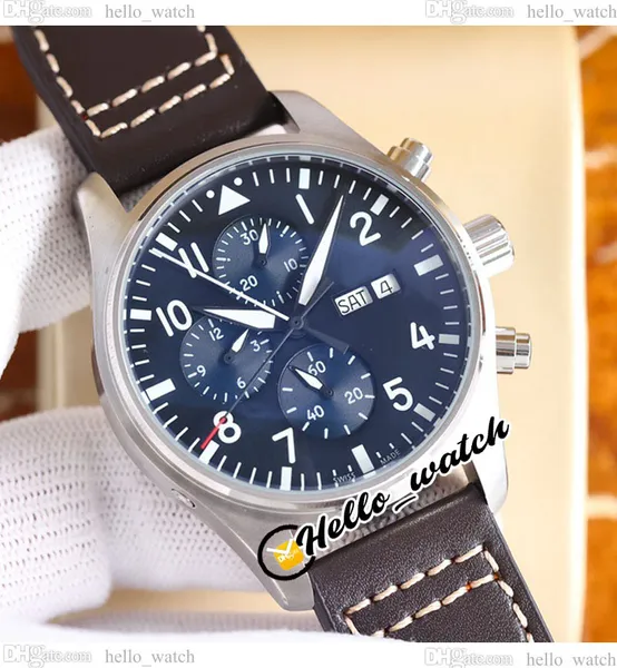 43 mm piloti Little Prince IW377714 MENS AUTOMATIC OROLOGIO BLU NO CASO CRONOGRAGRO CASA CANDIO CINNO CALLENDAR A DOPPIO CALLENDA