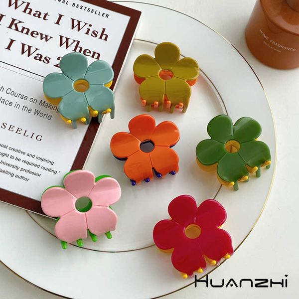 Huanzhi Cute Flower Hollow Hairpin semplice cucitura a due color acetato acetato acetato clip tallone artiglio per donne ragazze nuove coppie di copricapo t220808