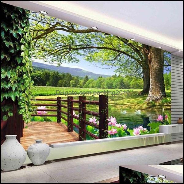 Обои роскошные европейские современные HD 3D дерево пейзаж Фоны стены настенные обои бумаги для телевизионного фона 1455 V2 Drop Delivery Dhiw2