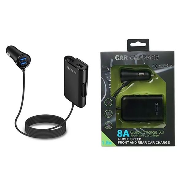 Carregadores de carro rápido QC3.0 USB CABELO DE CAPO DE FRONTAÇÃO USB 4 ADAPTADOR DE COBOLTA FÁPLICA DE TOLEO DE TOLO DE PORT COM EXTENSÃO PARA SAMSUNG LG