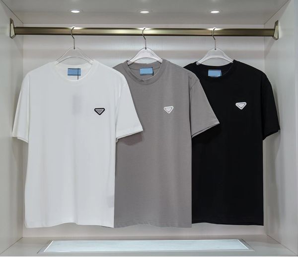 Camiseta de grife para homens e mulheres, camisetas de luxo, padrão clássico de triângulo, camiseta de manga curta sênior, puro algodão, o novo tamanho asiático S-3XL