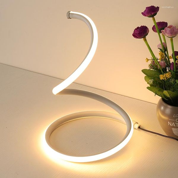 Lâmpadas de mesa Lâmpada moderna da lâmpada LED nórdica simples Arco da mesa de mesa de cabeceira de cama de cama acrílica iluminação decorativa preta branca