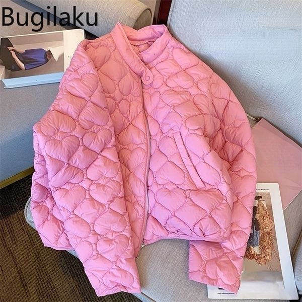 Parka da donna Bugilaku Pink Love Heart Donna Tinta unita Maniche lunghe Tasche Cerniera Giacche Inverno Spessore Caldo Capispalla casual Cappotti 221113