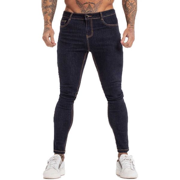 Jeans da uomo GINGTTO Jeans skinny da uomo Blu a vita alta Pantaloni da uomo elasticizzati classici Hip Hop Cotone Confortevole Morbido Figura intera zm124 T221102