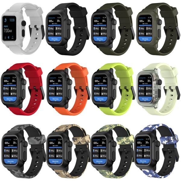 Caixa à prova d'água para Apple Watch Band 8 Iwatch Bands 45mm 44mm 40mm 42mm Silicone pulseira pulseira Smart Watch Acessórios Loop