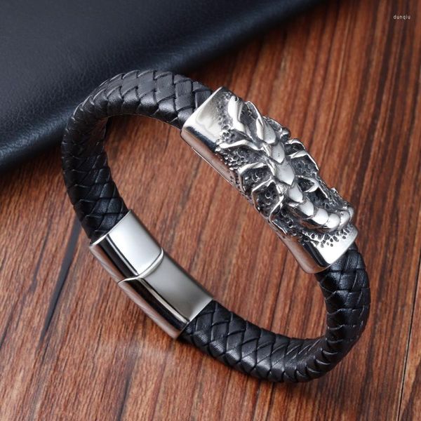 Charme Armbänder Armband Für Männer Mode Edelstahl Schädel Leder Seil Armreifen Magnetische Verschluss Schmuck Großhandel Mann Zubehör