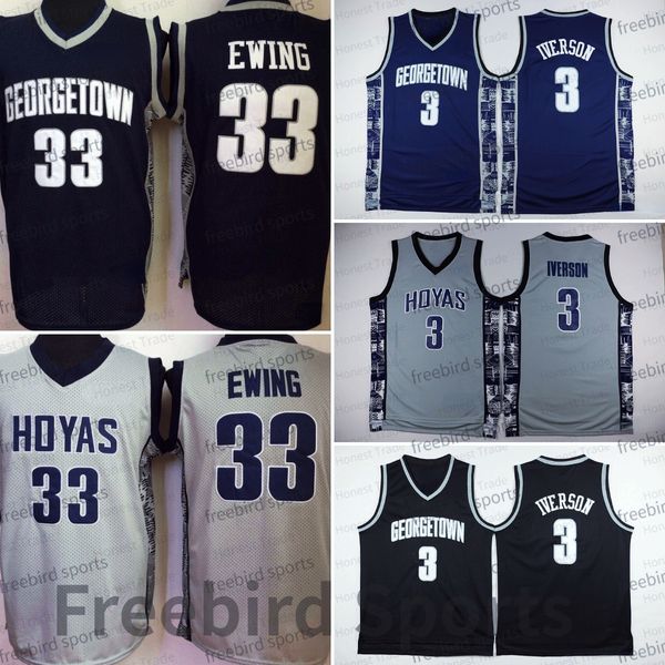 33 Patrick Ewing Basketball-Trikot Iverson 3 Hoyas Navy Georgetown College-Trikot Grau Weiß Herren-Trikots Atmungsaktive Nähte