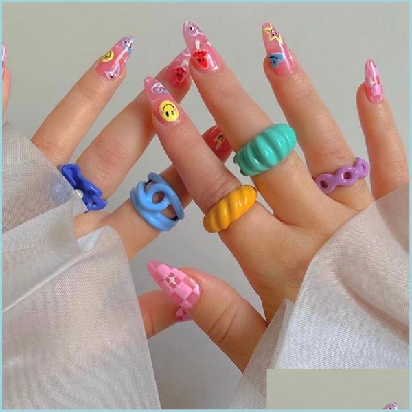 Fedi nuziali Colorf Acrilico Anello aperto Irregar Candy Color Rings For Kids Girls Jewelry Drop Delivery Dhu2F