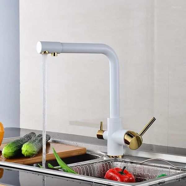 Rubinetti da cucina Filtro LIUYUE Ottone bianco 360 Ruota con funzione di purificazione dell'acqua potabile Miscelatore