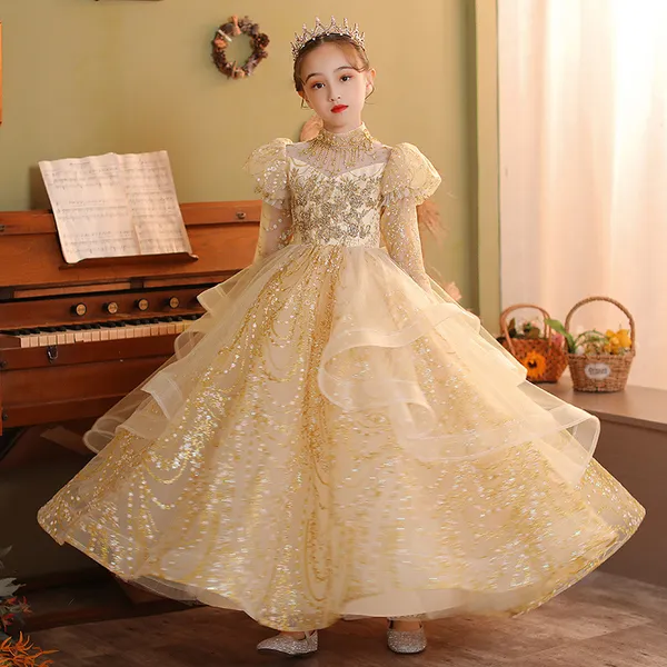 Goll Bling Lizin Girls Pageant Fluffy Off the ombro Rouched Flower Girl Dress Dress Vestes Ball Birthday Vestres para Baby 403