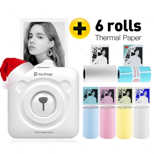 Stampanti PeriPage A6 Mini portatile termico Po Pocket Etichetta adesiva Rotolo di carta a colori 58mm Wireless Picture Print Maker 221114