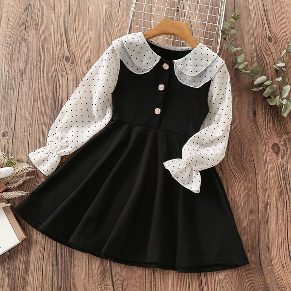 Mädchen Kleider Langarm Mädchen Kleid für Kinder Kostüm Frühling Preppy Patchwork Dot Teenager Schule Kinder Kleidung Vestidos 8 10 12 14 Jahre 221111