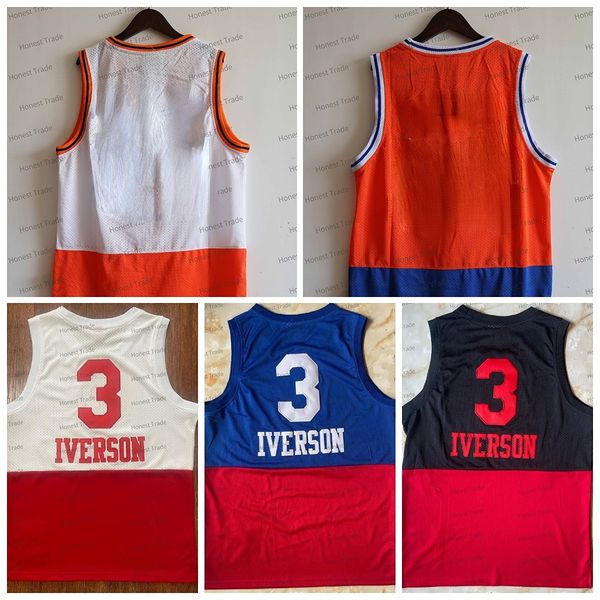 Retro Allen Basketball-Trikot Throwback 24 Rot Weiß Orange Blau Herren-Trikots genähte Spleißfarbe zur Hälfte