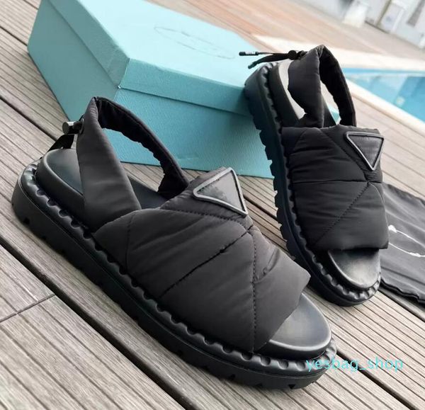 Sandálias de nylon mulheres sapatos de sopro novo acolchoado acolchoado superior 20 mm sola de borracha expandida tamanho do piso 36-41 fábrica