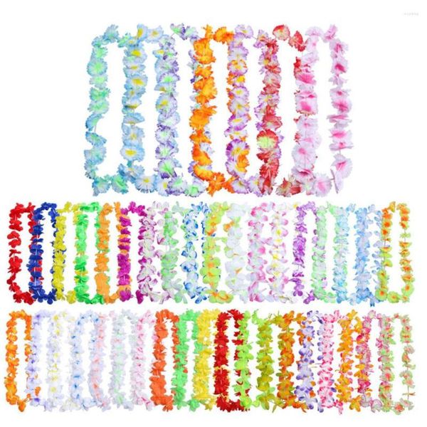 Flores decorativas 50pcs Hawaiian Leis Garland Colar artificial Hawaii Party Supplies Praia Diversão Diy Diy Gift Decoration