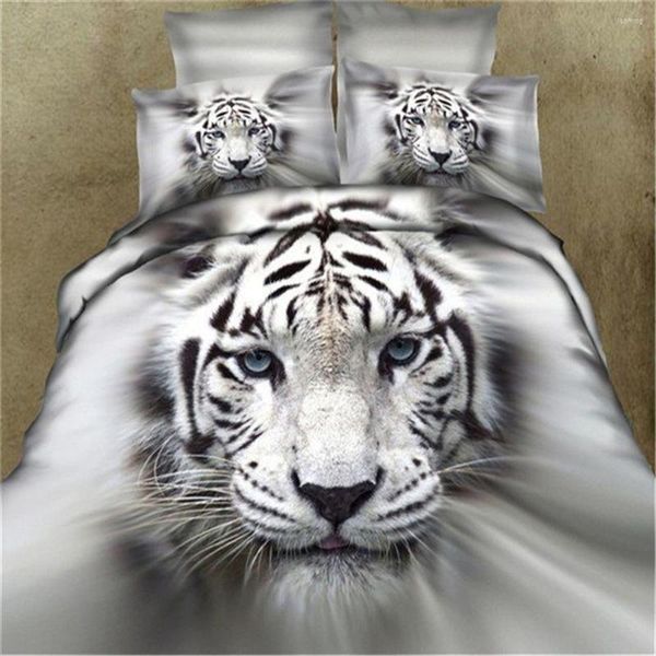 Conjuntos de roupas de cama 4 PCs 3D Animal Tiger Head Printing Quilt Capa fronha para tamanho completo