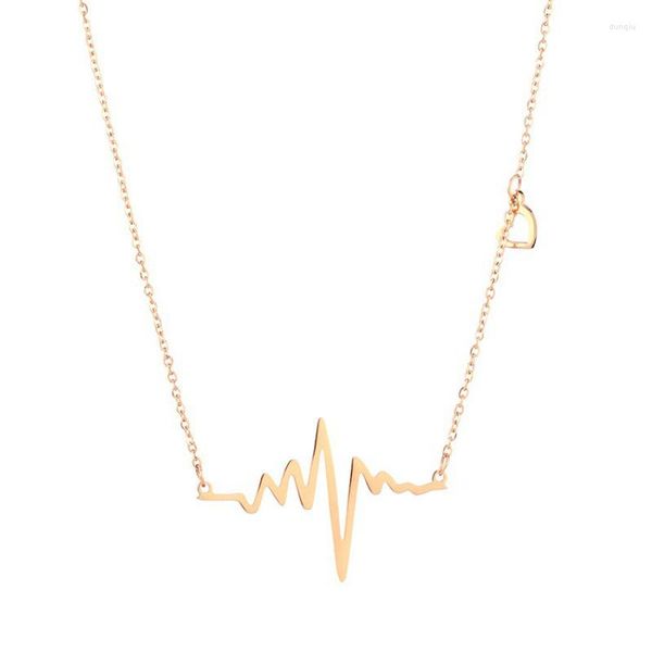 Catene Moda Girocollo Collana Corta In Acciaio Inossidabile Clavicola Onda Ecg Romantico Color Oro Regalo Commovente Alla Fidanzata