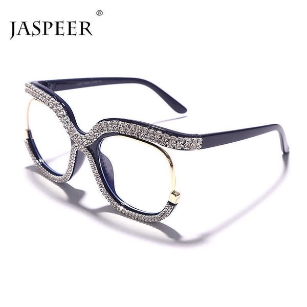 Montature per occhiali da sole JASPEER Retro Square Montature per occhiali da vista Uomo Donna Crystal Luxury Glasses Clear Lens Occhiali da vista Frame Diamond Eyewear T2201114