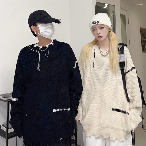 Suéteres masculinos de malha de malha de malha Pullovers women hole designs harajuku moda malha high street masculino de outono malha blushs top