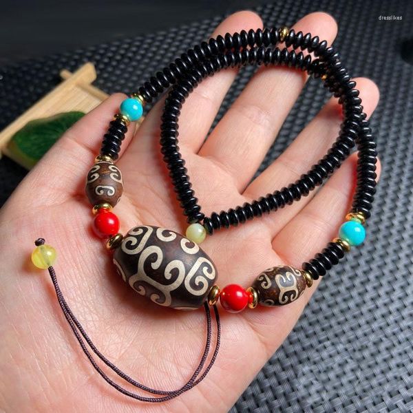 Collane con ciondolo Collana di agate Dzi tibetane naturali antiche Collana di gioielli di Buddha Agat Stone Pendulum Choker per donna Uomo Guarigione