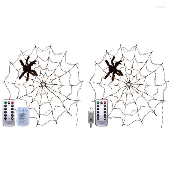 Saiten Halloween LED Spinnennetz Lichterkette mit Fernbedienung 8 Modi Net Mesh Atmosphäre Lampe Outdoor Indoor Home Party Gruselige Dekoration