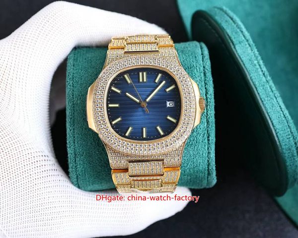 Orologio da uomo ZY Factory di qualità eccellente 40,5 mm Nautilus 5719 5711 Bracciale con lunetta in diamanti pieni Orologi in oro 18 carati CAL.324SC Movimento meccanico automatico Orologi da polso da uomo