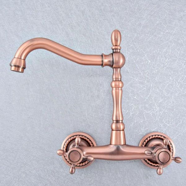 Torneiras de cozinha Antigo Red Copper Copper Brass Moldura de parede Mãe banheiro Basinl pia pia de colegas frios torneira bico de bico msf857