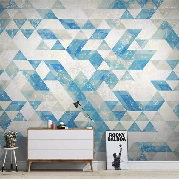 Papéis de Parede Papel de Parede Decorativo Série Norte da Europa Abstrato Geometria Triângulo Forma de Diamante Azul TV Sofá Fundo Parede Grande Mural