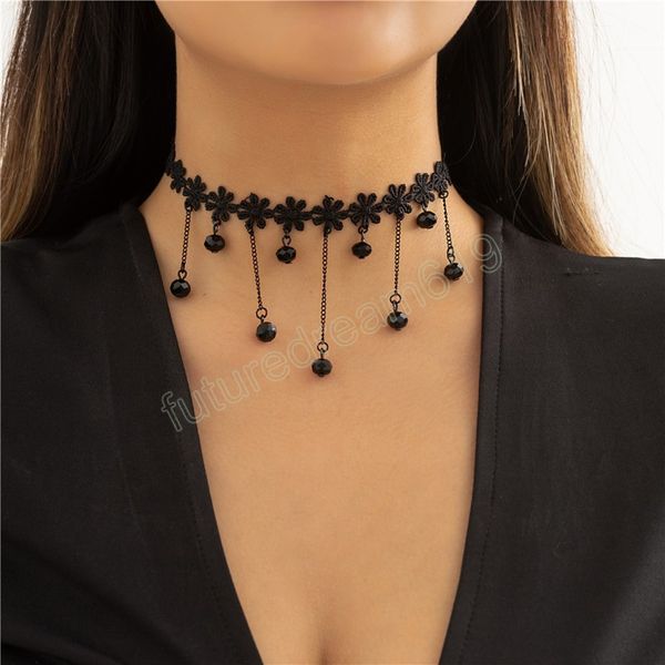 Collana girocollo con nappe in cristallo di pizzo nero Collana girocollo da donna Sposa elegante Catena per clavicola Festival Regali di Natale