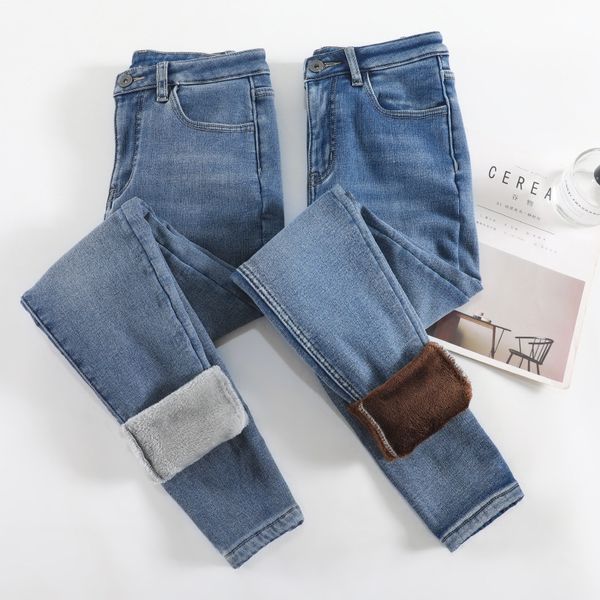 Fleece Dicke 2022 Neue Mittlere Taille Jeans frauen Dünne Beiläufige Dünne Winter Jeans Heiße Hoch Belastbare Denim Hosen