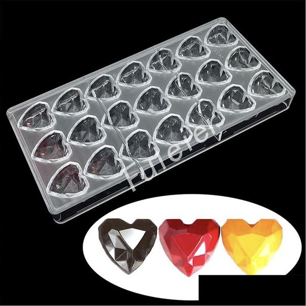 Moldes de cozimento Dia dos namorados S 3D Diamond Heart Shape Chocolate Mold Ferramentas de confeitaria