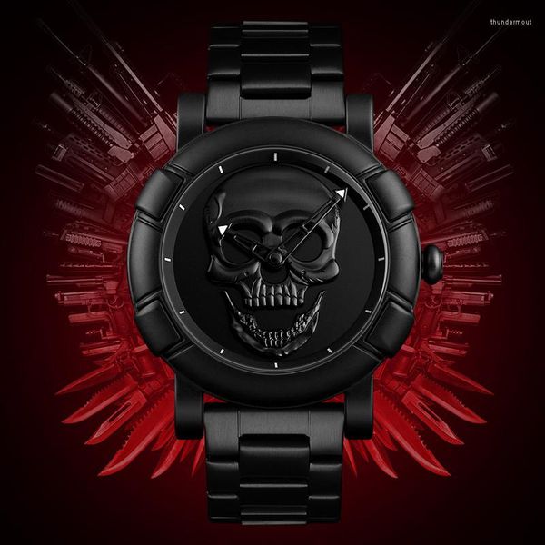 Relógios de pulso 2022 Creative Fashion Skull Quartz Wrist Watch Men Stap Stap Sport Sports Relógio Masculino à prova d'água Relógio Masculino