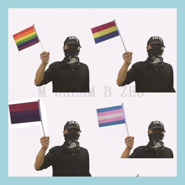 Banner-Flaggen, 21 x 14 cm, Regenbogen-Flaggen, kleine Handflagge, Mini-Gay-Pride, winken, Handgriff, Drop-Lieferung, Hausgarten, festliche Partyzubehör Dhjch