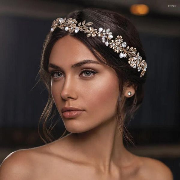 Kopfbedeckungen Zmhp355 Legierungblatt und Blumen Perle Braut Kopfschmuck Hochzeit Geburtstagsfeier Prom M￤dchen Haarzubeh￶r Frau Haarband