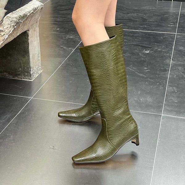 HBP Stivali da donna in pelle Scarpe invernali coscia Stivali con tacco alto Tacco spesso da donna Cerniera laterale Autunno/inverno Nuovo Chelsea nero Lunghezza al ginocchio Largo