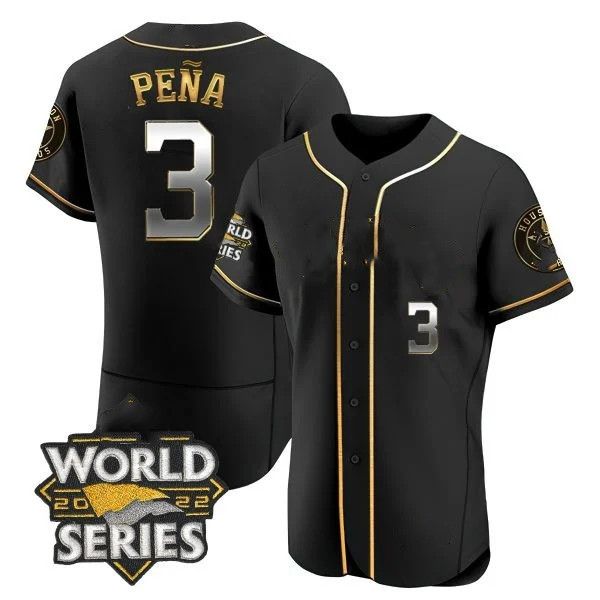 2022 WORLD SERIES Champions Jeremy Pena 3 Bregman 2 Jersey Black Gold Color Button Up Stitched Baseball Jersey Size S-XXXL Com Patch WS