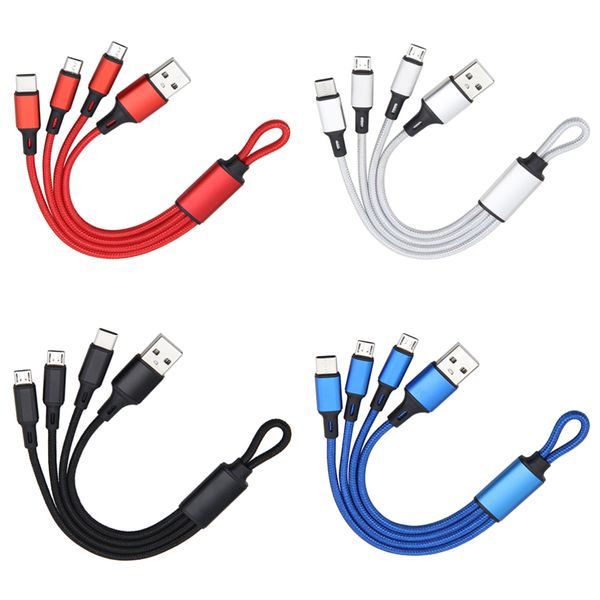 3-in-1-USB-Kabel, kurzes, geflochtenes Schnellladekabel mit Schlüsselbund für Huawei, Samsung, Micro-Typ-C-USB-Kabel