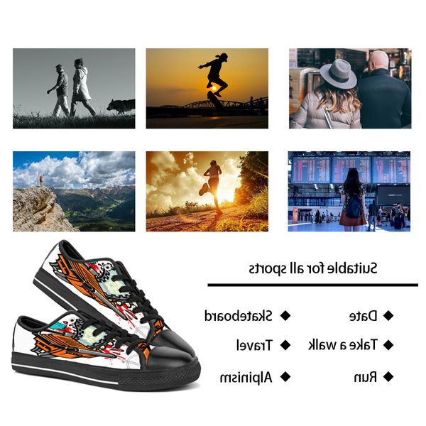 Männer Frauen DIY maßgeschneiderte Schuhe Low Top Canvas Skateboard Sneakers Triple Black Individualisierung UV-Druck Sport Sneakers xuebi 160-4