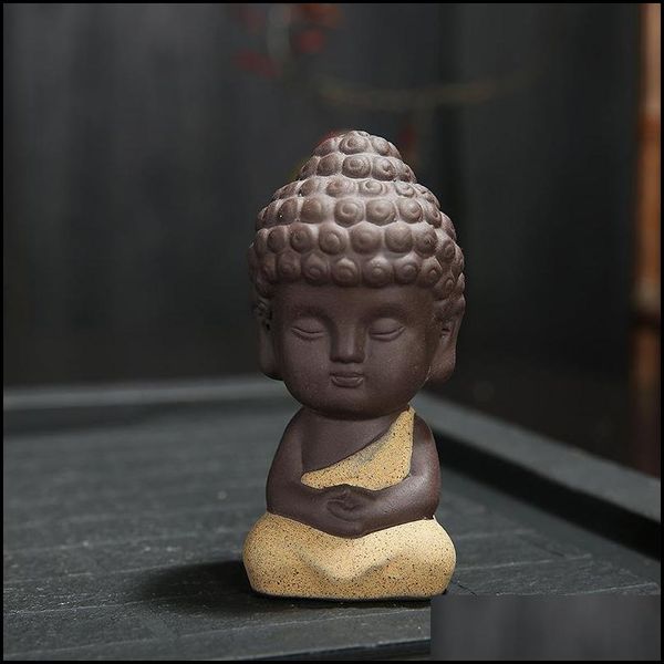 Neuheiten Artikel Kleine Buddha-Statue Mönch Figur Indien Yoga Mandala Tee Haustier Keramik Handwerk Dekorativ Drop Lieferung Hausgarten Dhhpr