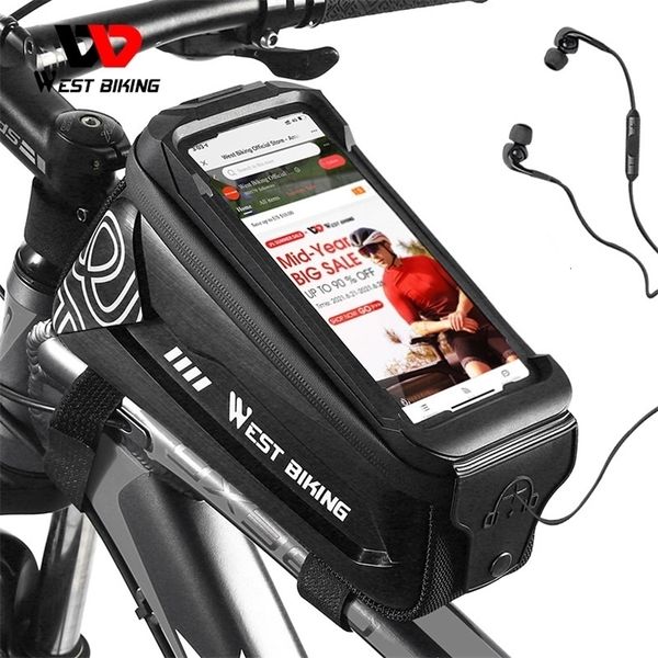 Panniers Bags West Bisiklet Bisikleti 6072 inç Telefon Su Geçirmez Ön Çerçeve Bisiklet Hassas Dokunmatik Ekran MTB Yol Bisikleti 221114