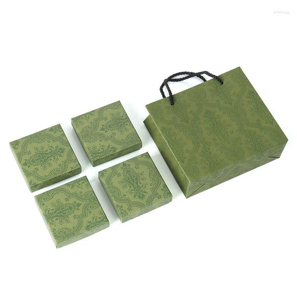 Pochettes à bijoux sans Logo élégant vert émeraude classique anneau pendentif boucle d'oreille boîte et sac en papier groupe pour les femmes cadeau