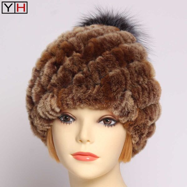 Altri accessori moda Altri accessori moda Inverno Lady Natural Rex Rabbit Fur Hat Donna Caldo morbido Genuino Rex Rabbit Fur Cap Argento Palla di pelliccia lavorata a maglia Vera