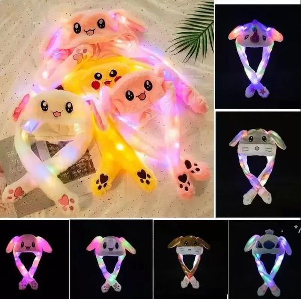 LED illuminato Cappelli da festa Peluche Orecchie di coniglio in movimento Pizzicamento dell'orecchio per spostare le orecchie verticali Cappellino per feste Cappelli airbag Regalo di Natale Commercio all'ingrosso EE