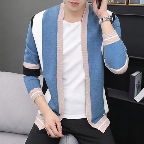Erkek Sweaters Erkek Kazak Palto Renk Eşleşen Kontrast Renkler Uzun Kollu İnce Uygun Talif Örgü Elastik Yumuşak Kış Giysileri