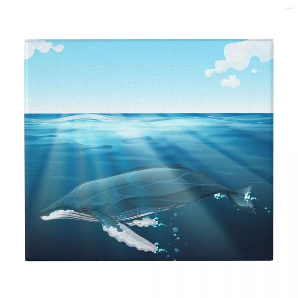 Tapetes de mesa de secagem no tapete para baleias de cozinha nadador azul marinho do mar absorvente a toalha de chá da almofada Placemat