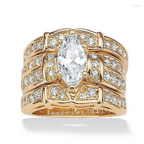 Anéis de casamento choucong jóias de moda marquise cut pedra zircon cz amarelo ouro encheu no noivado band ring para mulheres